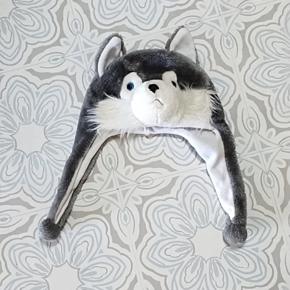 Kids Gray Wolf Cap hat Winter Halloween costume animal headwear b62